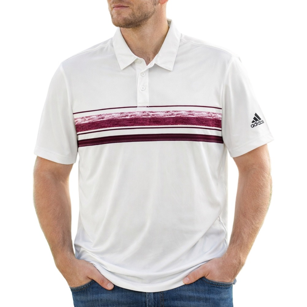 Adidas Mens Primegreen Golf Polo Shirt White Pink Stripe‎ XL New With Tags